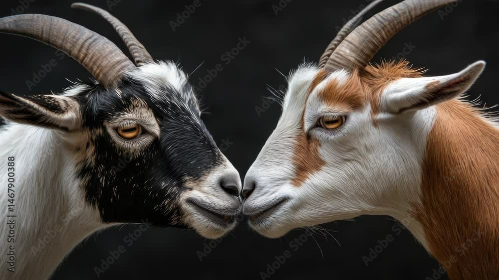 Poster a close-up shot of two goats standing side by side
