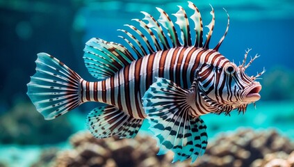 Photorealistic 8K Lionfish in Coral Aquarium with Ocean Lighting