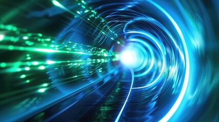 Obraz premium Abstract of vibrant line light with digital style effect in futuristic portal style scene with vividness of seamless pattern flowing with speed. Spiral scene perfect for science fiction design. AIG53.