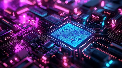 Obraz premium Closeup of ai technology microchip board high resolution picture