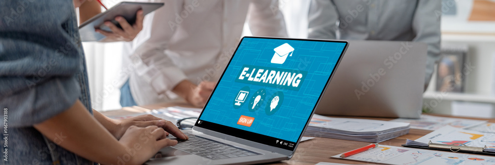 Poster E-learning website with brisk sofware for student to study online on the internet network