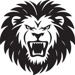 Roaring Lion Head Vector - Fierce EPS 10 Silhouette Clipart