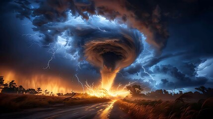 Powerful cyclone spinning with glowing embers high resolution picture