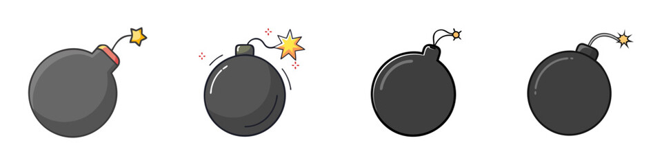 Cartoon image of old fashioned bombs with lit fuses in stages