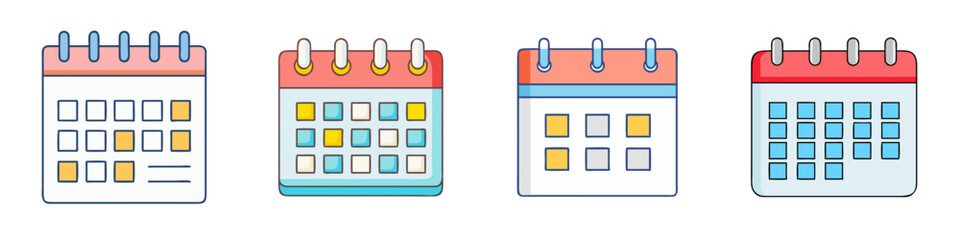 Calendar collection showing different layouts and color schemes for schedule planning
