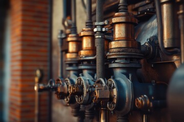 Close-up of aged industrial machinery, showcasing intricate details and weathered metal.