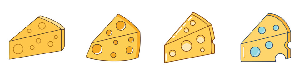 Variety of Cartoon Cheese Wedges, Cute Cheese Illustration with Different Styles