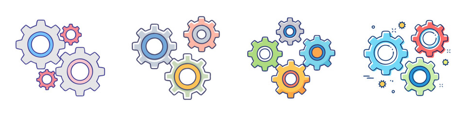 Colorful gear sets interconnected conveying a concept of teamwork and cooperation