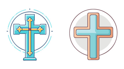 Obraz premium Two stylized Christian crosses set within circles on a white background