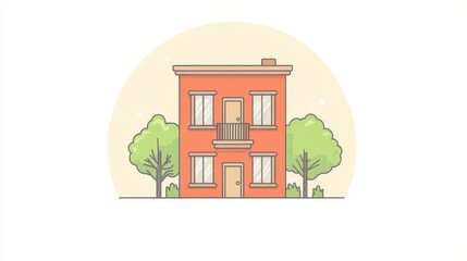 Fototapeta premium Charming suburban house vector illustration modern home facade with trees and garden stylish urban architecture graphic design