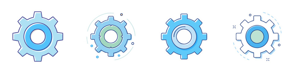 Set of Four Cute Gear Icons in Blue and Green Colors