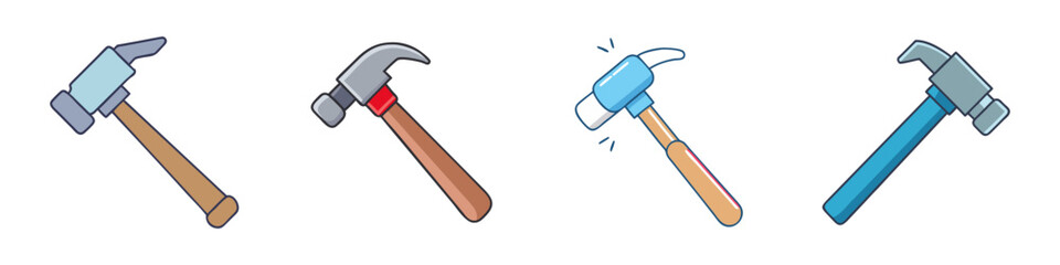 Variety of stylized cartoon hammers for construction or home improvement projects © Waliul