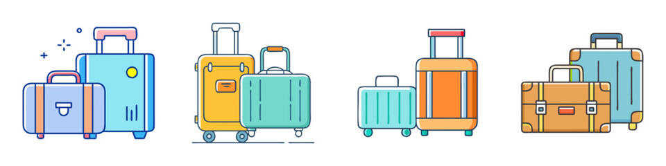 Set of different styles of travel suitcases and luggage for vacation