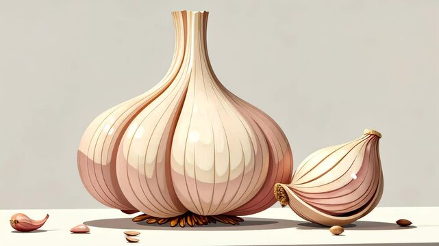 Garlic on table, close-up of fresh vegetable, bright kitchen. AI Generative