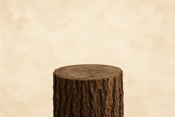 Obraz premium A rustic wooden stump against a neutral background, showcasing the natural texture and grain of the wood