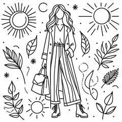 Fashion Illustration of a Woman with Nature Elements