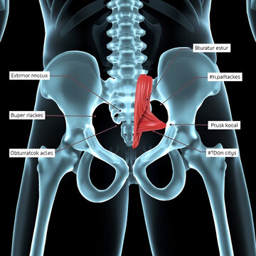 3d Illustration of the Obturator Externus Medius Muscles Anatomical Position on Xray Body