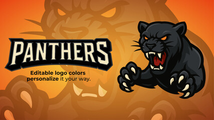 Panthers Jumping Claw Logo – Black Panther Mascot Attacking with Extended Paws – Editable Vector for Esports Teams