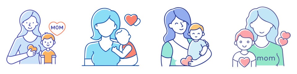 Mother and Child Illustrations of Love and Family Bonding in Simple Designs