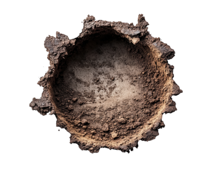 Excavation process of soil construction site earthy environment top view isolated on transparent background