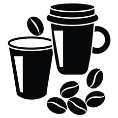 Coffee Drinks Iced Coffee and Hot Coffee in Cups and Beans