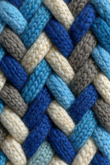 編み込みパターンのフォトリアルテクスチャ｜ブルー＆ベージュ、立体ステッチデザイン&ensp;繊維のディテールクローズアップ