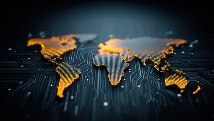 World Map on Circuit Board