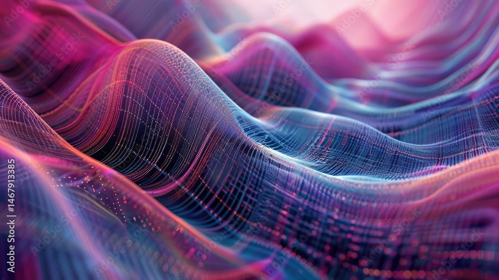 Poster abstract picture micro light sparkling particle represent data flow vivid flowing wave with high tec