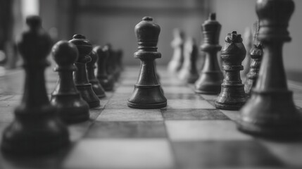 A focused view of chess pieces on a chessboard.
