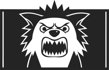 Aggressive dog head silhouette displaying anger and bared teeth within a frame vector