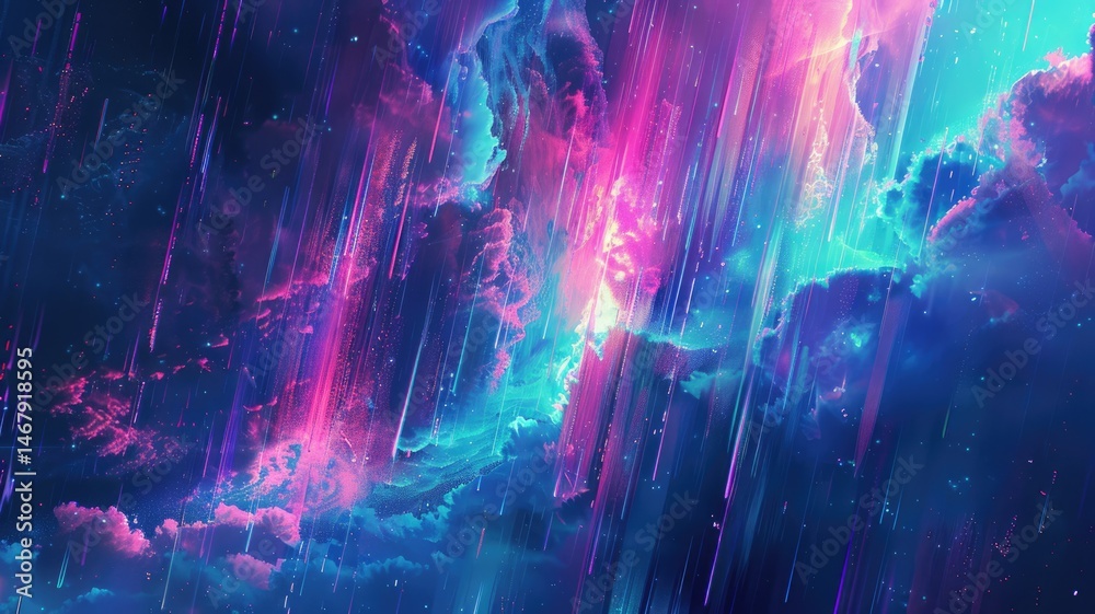 Poster abstract picture of colorful particle with sparkle electric style design connect become energy struc