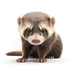 Obraz premium Adorable ferret cub, centered against a white backdrop.