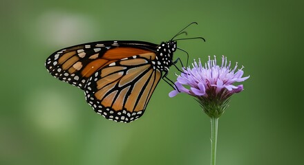 Fototapeta premium Monarch butterfly feeding on wildflower – macro shot