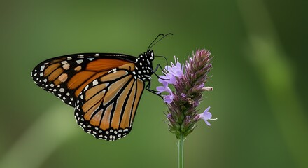 Monarch butterfly feeding on wildflower – macro shot