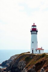 Solitary lighthouse against bright white backdrop, lighthouse, clipart