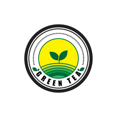 Green Tea Logo Design,Organic Leaf Emblem with Nature and Farm Elements