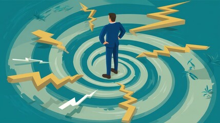Businessperson confronting a vortex of challenges.