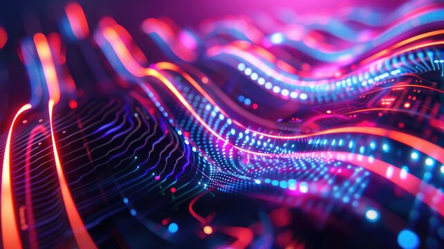 Vibrant and beautiful abstract dynamic waves in a 3D design, showcasing colorful lights and patterns, perfect for technology and modern aesthetics.