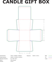Vector diagram of a candle gift box packaging template blueprint design with dimensions and measurements