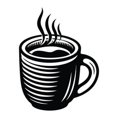 Coffee Mug Silhouette, Hand-Drawn Vintage Coffee Cup, Black color coffee mug on white background