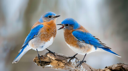 Two male bluebirds on perch