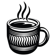 Coffee Mug Silhouette, Hand-Drawn Vintage Coffee Cup, Black color coffee mug on white background