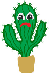 Cartoon Illustration of a Sad Face Cactus