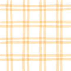 Orange White Plaid Gingham Check Hand Drawn Background Pattern