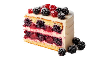 Delicious blueberry cake, a sweet fruit dessert with fresh berries and cream, is isolated on white