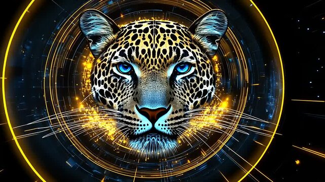 Leopard's Face in a Technological Circle