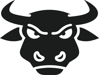 Fierce angry bull head silhouette design with horns symbolizing power and strength