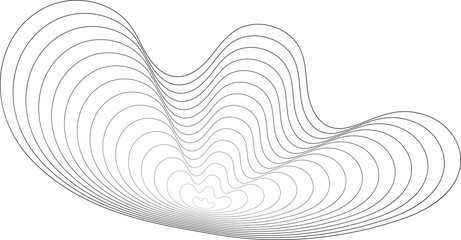 Topographic organic shape with abstract circular wavy pattern. Concentric ripple sound graphic. Contour fluid grid of dynamic pulse. Outline contour illustration
