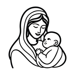 mother and baby line art vector art silhouette