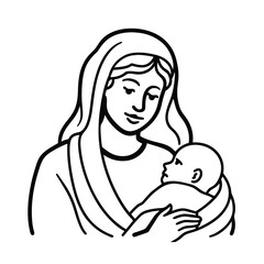 mother and baby line art vector art silhouette